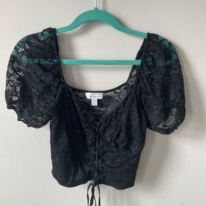 Black Lacey Crop Top with Puff Sleeves